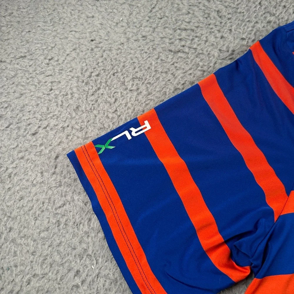 Ralph Lauren RLX Polo Mens XL‎ Blue Orange Striped Indian Wells Golf Shirt Tech